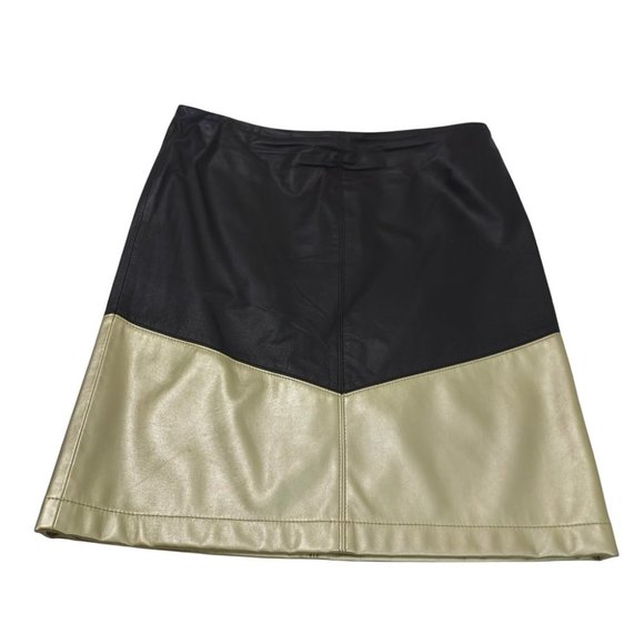 Worth Women's Brown Leather Pencil Straight Gold Trim Lined Knee Length - Picture 1 of 4